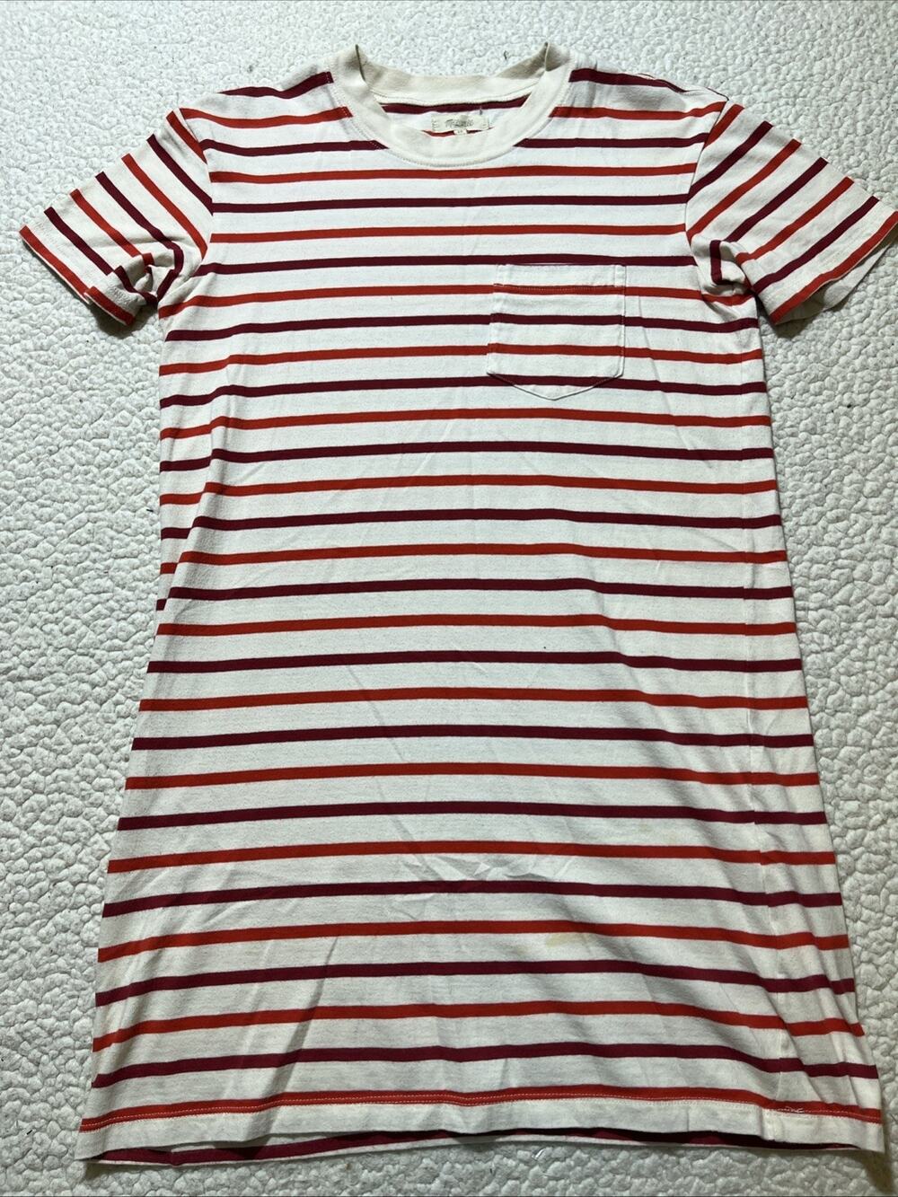 Madewell Womens XS T-Shirt Red White Striped Short Sleeve Cotton Pocket